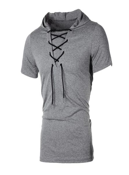 

men t shirt summer personality hooded tees lacing short sleeve tshirt homme slim fit sportwear clothing mens tshirt my1042945874, White;black