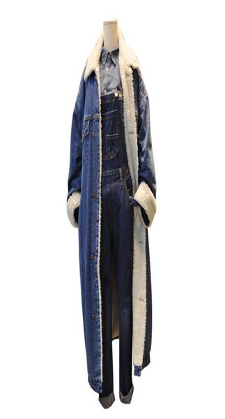 

wholemen women long denim trench jacket high street fashion hip hop winter thick cashmere jean trench coat windbreaker male o8985734, Tan;black
