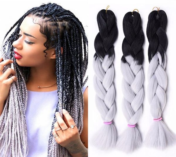 

ombre xpression braiding synthetic hair extensions two tone 24 inches jumbo crochet braids box braids 100 synthetic braiding hair4584458, Black