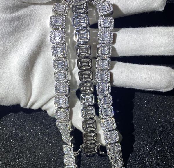 

10mm wide hip hop bling iced out 1 row geometric square cz stone tennis chain cubic zirconia chokers necklaces men jewelry chains1519303, Silver