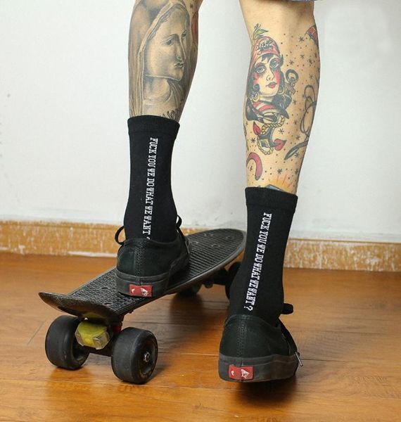 

new back white korean style simple letter men039s in the tube cotton socks tide brand male and women casual letter long 6525991, Black