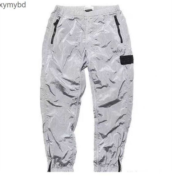 

designers pants stone metal nylon pocket embroidered badge casual trousers brand thin reflective island pants size m-2xl, Black