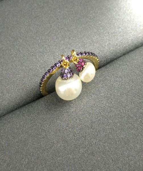 

sterling silver pearl purple ring female golden yellow retro temperament index finger cluster rings1280048, Golden;silver