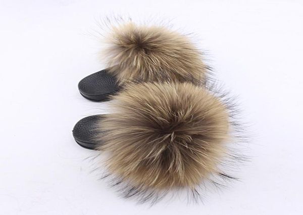 

2019 rass ple kids real fox slippers cute raccoon slides fluffy slippers toddler baby girls fur slides shoes summer flip flops1927350, Black;grey