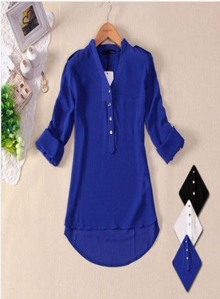 

whole2015 plus size women39s white blue black chiffon blouse camisas blusas femininas ladies summer long sleeve sheer shir6435708