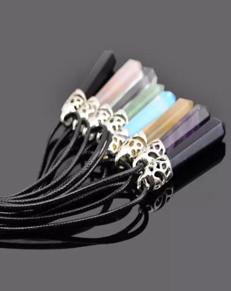 

pendant necklaces pendum hexagonal pointed reiki natural stones pink quartz pillar charms necklace for women men gift access yydhh2652403, Silver