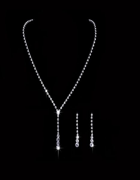 

in stock crystal bridal jewelry set plated necklace diamond earrings wedding jewelry sets for bride bridesmaids accessories 6026773, White
