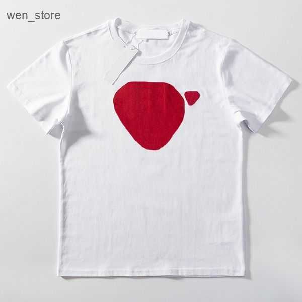 

t shirt play luxury brand fashion new tshirt cotton lovers loose casual shirt crew neck short sleeve shirts red heart commes clothes black w, White;black
