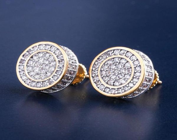 

12mm iced out bling cz round earring gold silver color plated stud earrings screw back fashion hip hop jewelry6474493, Golden;silver