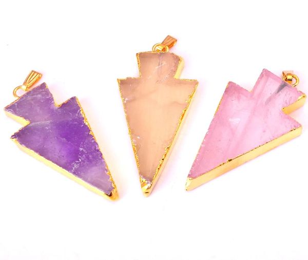 

raw natural gem stone gilding arrowhead pendant necklace rose quartz amethyst3630472, Silver