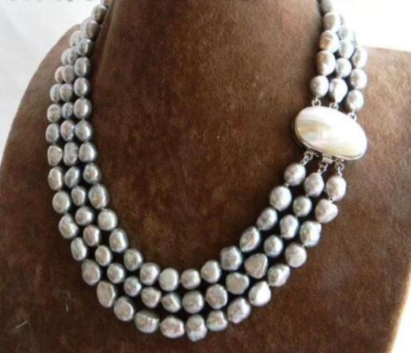 

3strands 18039039 9mm gray baroque freshwater pearl necklace5790562, Silver