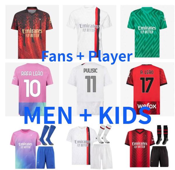 

23 24 pulisic rafa leao koche soccer jerseys ac milans 2023 2024 brahim giroud tonali maglia rebic theo messias jr football shirt maignan go, Black;yellow