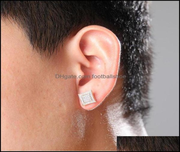 

18k real gold hiphop cz zircon square stud earrings for men women and girls gifts diamond earring studs punk rock rapper jewelry d5444616, Golden;silver