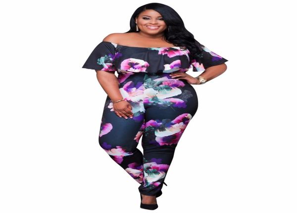 

whole 2016 fashion off shoulder print plus size rompers womens jumpsuit outfits bodycon jumpsuit combinaison femme q9062759, Black;white