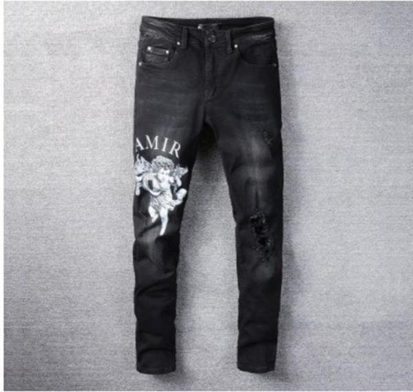 

black letter angel printing slim jeans mens jeans skinny streetwear motorcycle pants hip hop men los hombres6415760, Blue