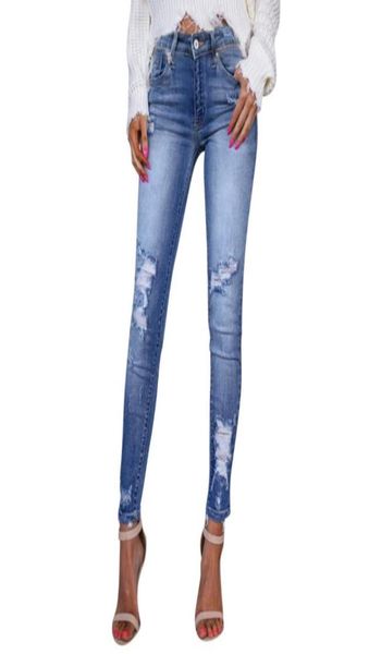 

2020 new jeans for women jeans casual high waist skinny ripped distressed denim pants hole bottoms3266622, Blue