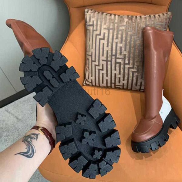 

boots fashion-platform patchwork fashion women 2022 lastic knee high boots round toe real leather 6cm x0817, Black