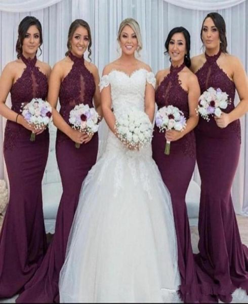 

2020 new burgundy halter lace bridesmaid dresses keyhole sheer neck custom made mermaid wedding guest gown vestido gadern wedding 8913268, White;pink