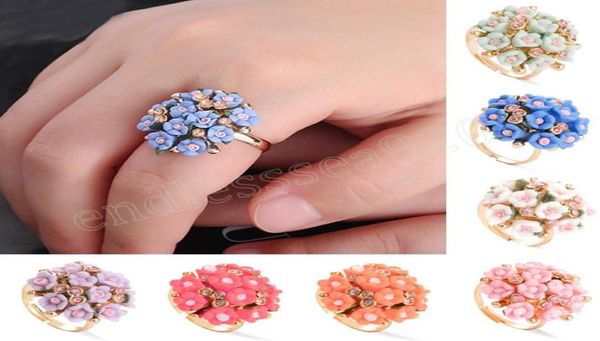

fashion ceramic flower rings women wedding zircon gold color finger rings ladies elegent adjustable ring party jewelry gift7588161, Silver
