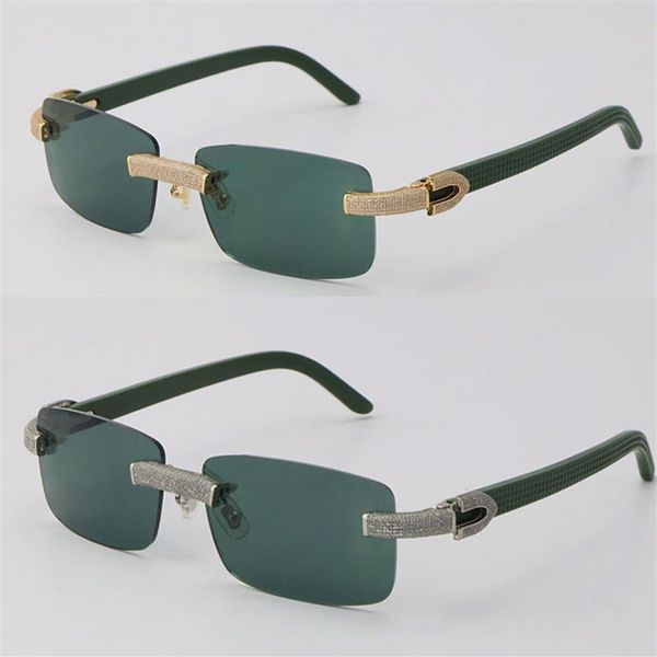 

new micro-paved diamond rimless sunglasses original green plank mens rocks frame male and female eyewear 18k gold c decoration wom2863, White;black