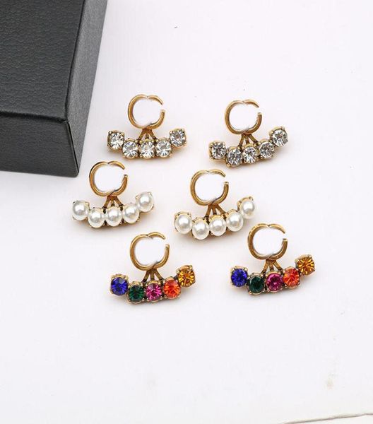 

shiny colorful diamond earrings pearl letter earrings women designer earrings brand charm earring rhinestone korean charm studs2917317, Black