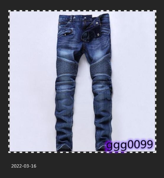 

men distressed ripped jeans fashion designer straight motorcycle biker jeans causal denim pants streetwear style mens cool45653293328855, Blue
