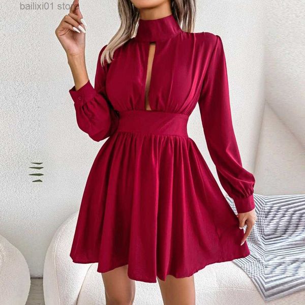 

basic casual dresses f 2023 new women's autumn winter hollow out solid color high waist large swing dress for fashion t230817, Black;gray