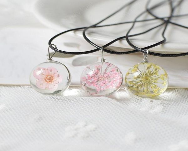 

fashion leather rope chain glass round pendant necklaces for women bohemian flower necklace statement jewelry7584030, Silver
