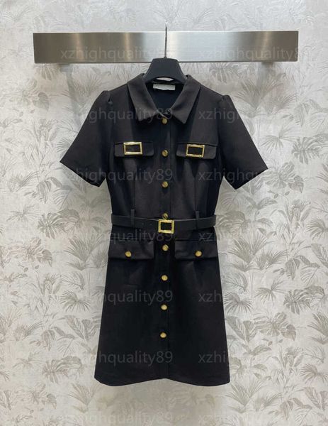 

designer dress birthday dresses for women clothing fashion and elegant short sleeve waisted lapel false pocket design womens designers cloth, Black;gray