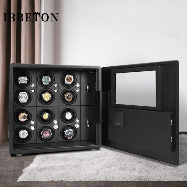 

watch winders ibbeton theftproof automatic watch winder safe box with 6 9 12 slot watches box drawer collection with tpd 5 mode control 2308, Black
