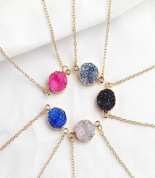 

new design resin stone druzy necklaces 5 colors gold plated geometry stone pendant necklace for elegant women girls fashion jewelr1745025, Red;brown