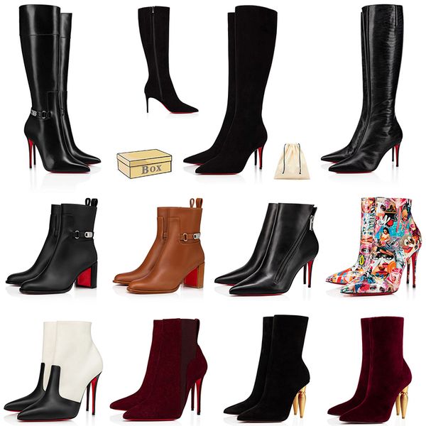 

red bottoms fashion women boots over the knee boot designer high heels lady pointed-toe pumps style boot ankle short booties for women luxur, Black