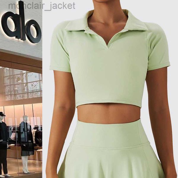 

desginer alos yoga t shirt summer sports short sleeve fitness dress golf tennis women's running short polo shirt, White