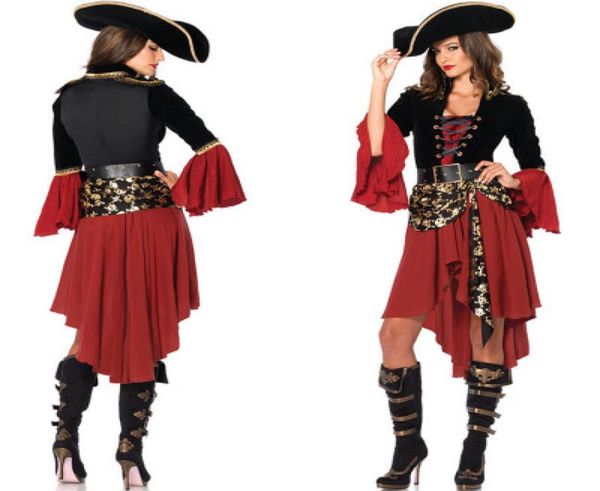 

women halloween pirate costumes cosplay hooded costume accessories halloween female popular cosplay polyeter clothing full sleeve 8288025, Black;red