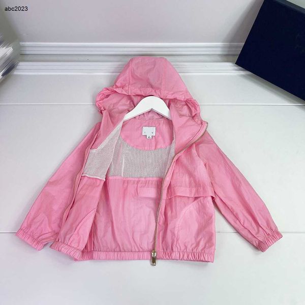 

new designer baby clothes fashion kids hooded sunscreen jacket size 100-160 cm lovely pink child coat june27, Blue;gray