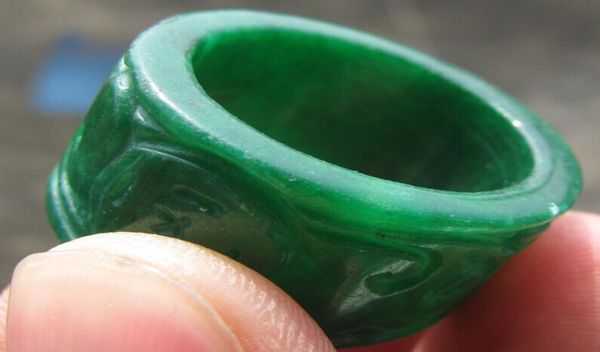 

chinese green stone jade hand carved man band ring size9017578689, Golden;silver