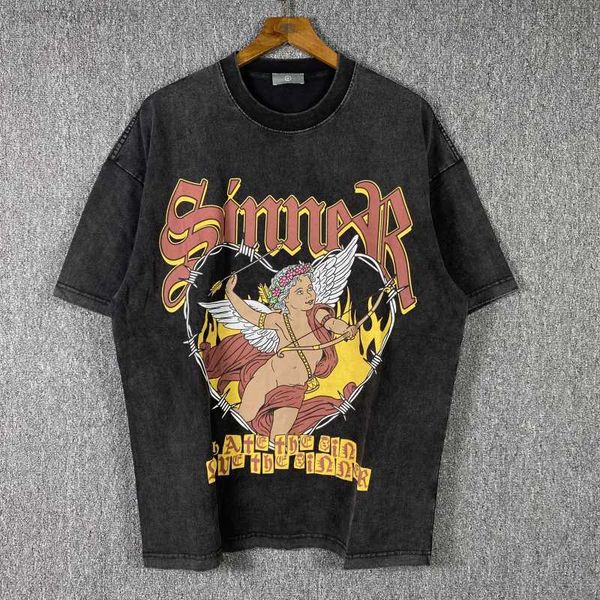 

men's t-shirts good quality oversized nice washed heavy fabric fashion t shirt men angel women vintage tees cotton t-shirt mens clothin, White;black