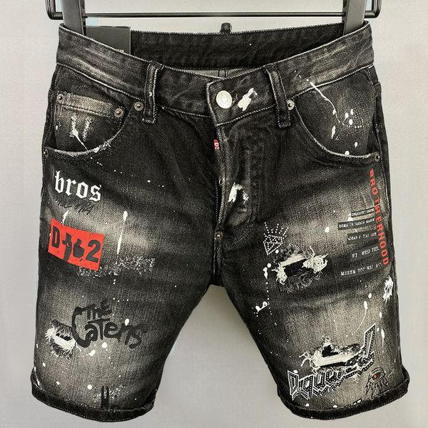 

men's jeans broken hole paint throwing trend, handsome man, Blue