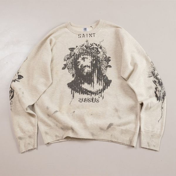 

men's hoodies sweatshirts frog drift saint michael streetwear vintage clothing graffiti printed cotton loose oversized pullover sweats, Black