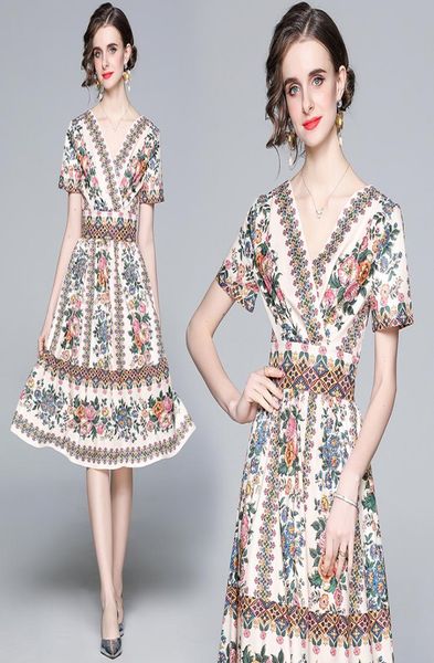 

summer dress highend short sleeve printed dress fashion elegant vneck lady dresses party dresses3822761, White;black
