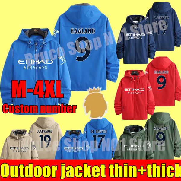 

3xl 4xl haaland men jacket autumn warm jacket windproof and waterproof outdoor jogging hooded sweatshirt de bruyne football fan jacket, Blue;black