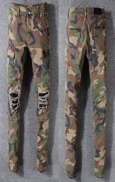 

mens jeans classic hip hop denim camouflage jean hole distressed ripped biker pant slim fit motorcycle rock trousers4612788, Blue