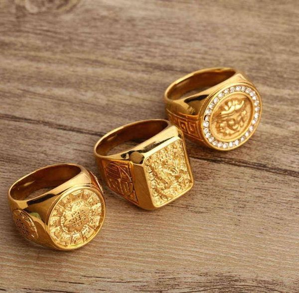 

chunky mens eagle ring bague gold tone stainless steel square rays signet heavy animal band gothic rings anel masculino69160726891164, Silver