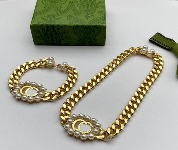 

18k gold plated bracelet necklace set pulseira collar designer for woman retro fashion brand pearl armband ketting wi9501380, Silver