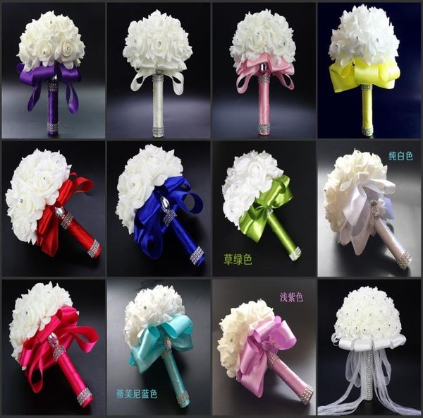 

bridal wedding bouquets bridesmaid bouquet with crystals artificial rose flowers for party wedding accessories7290763