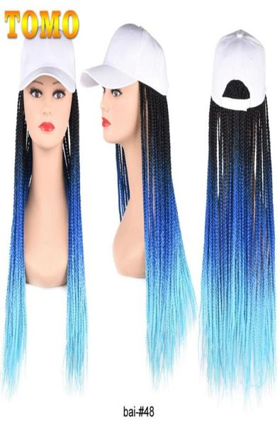 

long baseball cap braids wigs ombre color synthetic box braided hair hat wig adjustable for girl high temperature fiber 24quot8331632, Black