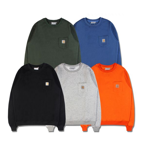 

carhar classic embroidery logo plus fleece round neck hoodie black gray orange army green blue round neck long sleeve outdoor casual street, Black;brown