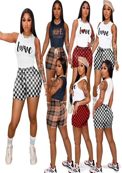 

designer 2022 women print vest shorts casual two piece set sxxl dhl2970271, Gray