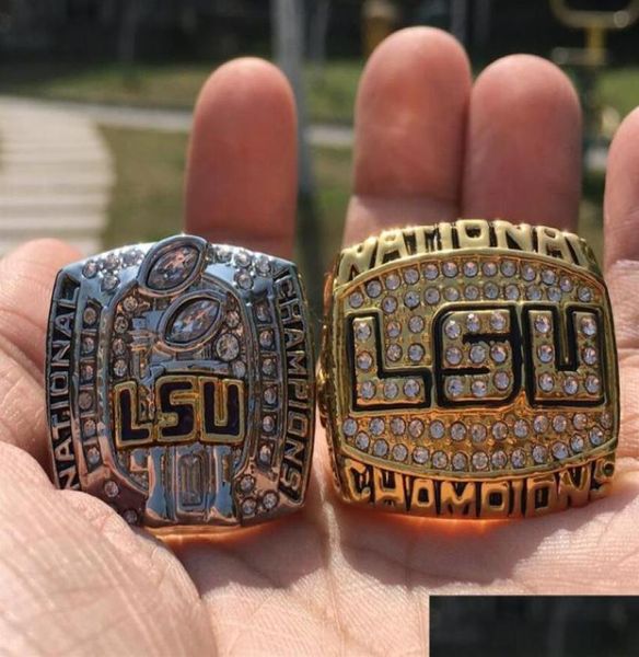 

cluster rings 2pcs 2003 2007 lsu tigers national ship ring set souvenir fan men gift whole drop 225h delivery jewelry dhse83246239244191, Golden;silver