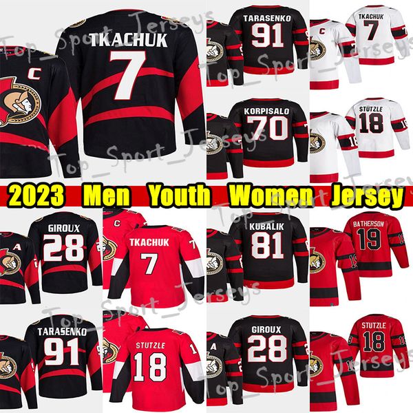

#7 brady tkachuk reverse retro hockey jersey #28 claude giroux #91 vladimir tarasenko tim stutzle jakob chychrun artem zub dominik kubalik j, Black;red
